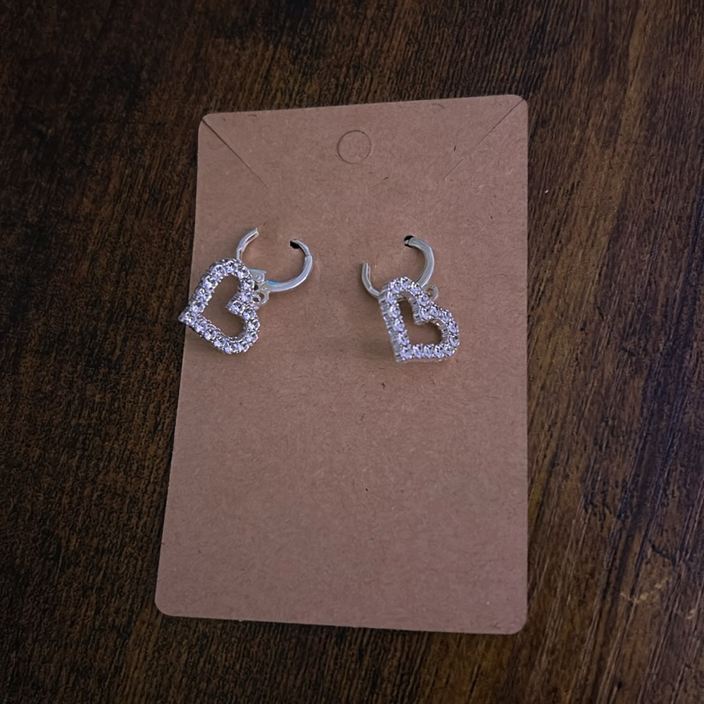 Silver Heart Hoop Earrings with Crystal Accents